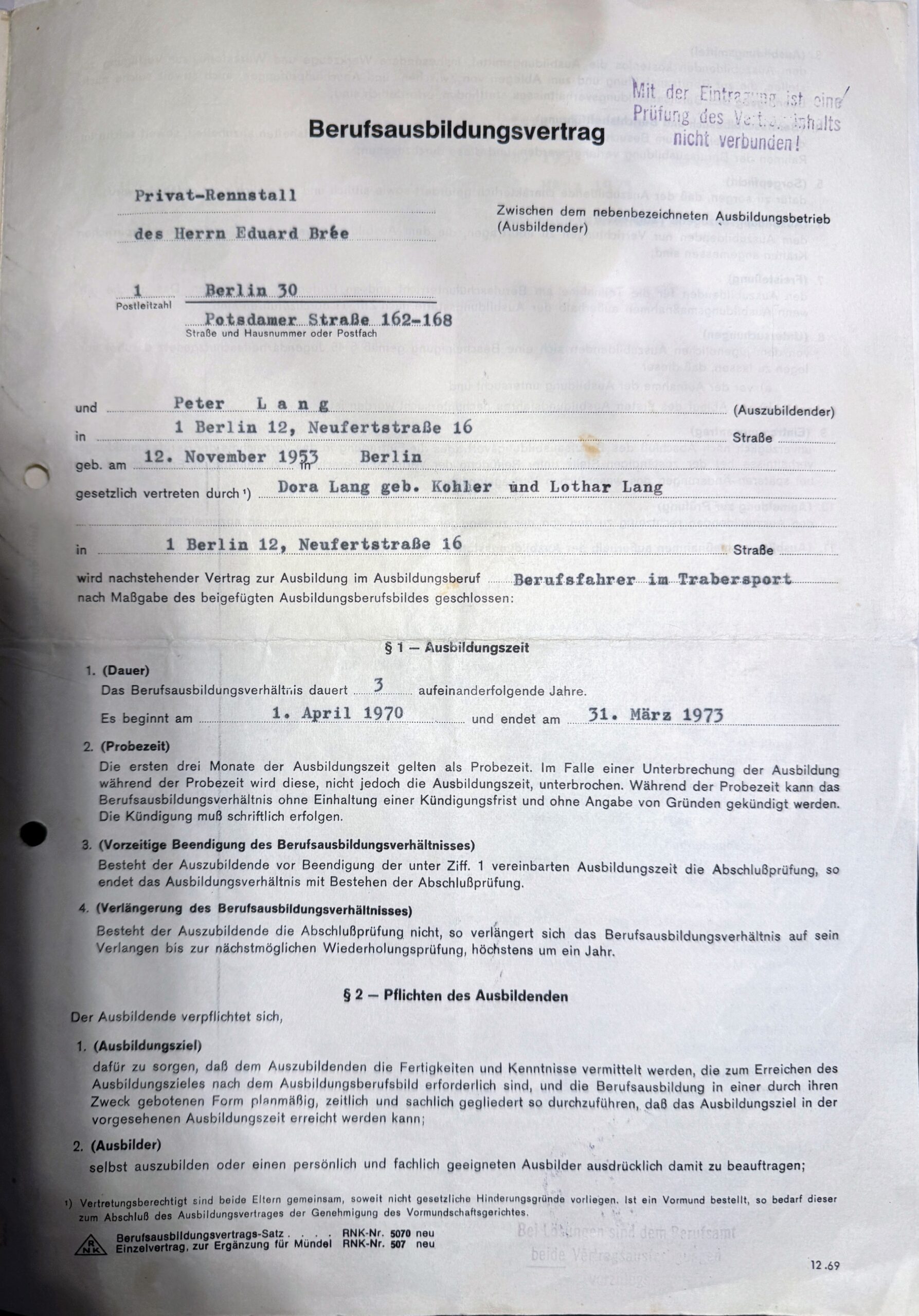 Ausbildungsvertrag Bree - Lang